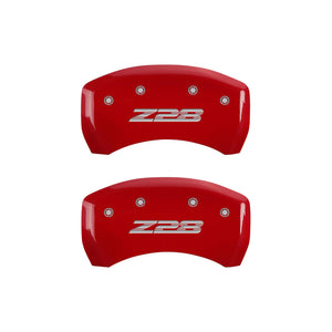 MGP 4 Caliper Covers Engraved Front Gen 4/Camaro Engraved Rear Gen 4/Z28 Red finish silver ch