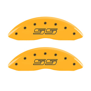 MGP 4 Caliper Covers Engraved Front & Rear Avalanche style/SS Yellow finish black ch