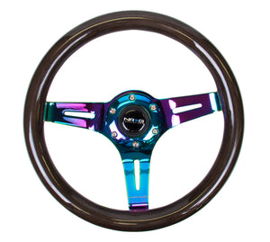 NRG Classic Wood Grain Steering Wheel (310mm) Black w/Neochrome 3-Spoke Center