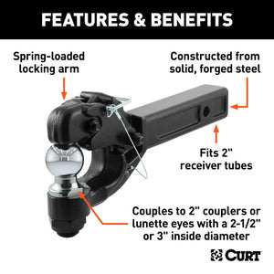 Curt Receiver-Mount Ball & Pintle Combo (2in Shank 2in Ball 10000lbs)