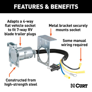 Curt Electrical Adapter w/Bracket (4-Way Flat Vehicle to 7-Way RV Blade Trailer)