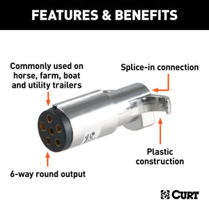 Curt 6-Way Round Connector Plug (Trailer Side Chrome Plastic)