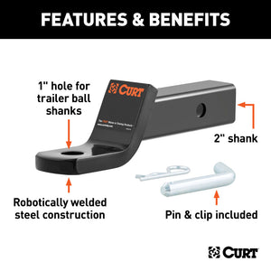 Curt Class 3 Ball Mount w/Pin (2in Shank 7500lbs 2in Drop 7-1/2in Long in Box)