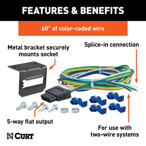 Curt 5-Way Flat Connector Socket w/Hardware (Vehicle Side Packaged)