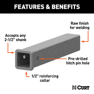 Curt 18in Raw Steel Receiver Tubing (2-1/2in Receiver)