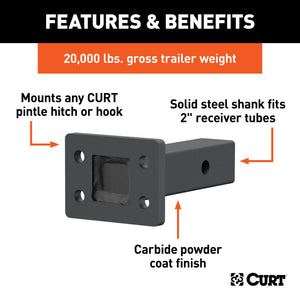 Curt Pintle Mount (2in Shank 20000lbs 6in Long)