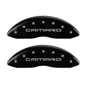 MGP 4 Caliper Covers Engraved Front Gen 4/Camaro Engraved Rear Gen 4/SS Black finish silver ch