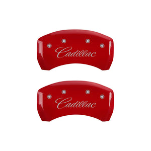 MGP 4 Caliper Covers Engraved Front & Rear Cursive/Cadillac Red Finish Silver Char 2016 Cadillac CT6