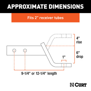 Curt Dual-Length Ball Mount (2in Shank 7500lbs 6in Drop 9-1/4in or 12-1/4in Long)