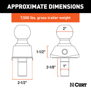 Curt 2.5in Cushion Hitch Trailer Ball w/ 1in Diameter Hole (Rated for 7500lbs)