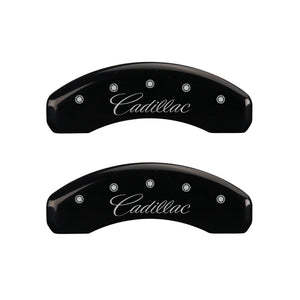 MGP 4 Caliper Covers Engraved Front & Rear Cursive/Cadillac Black finish silver ch