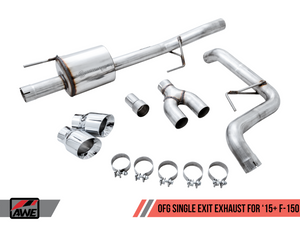 AWE Tuning 2015+ Ford F-150 0FG Single Exit Performance Exhaust System w/4.5in Chrome Silver Tips