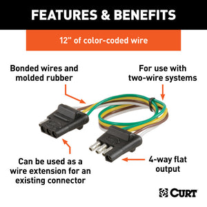 Curt 4-Way Flat Connector Plug & Socket w/12in Wires