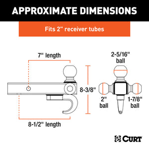 Curt Multi-Ball Mount w/Hook (2in Solid Shank 1-7/8in 2in & 2-5/16in Chrome Balls)