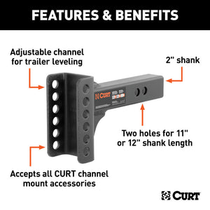 Curt Replacement 2in Adjustable Channel Mount Shank (6000lbs)