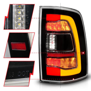 ANZO 09-18 Dodge Ram 1500 Sequential LED Taillights Black w/Switchback Amber Signal