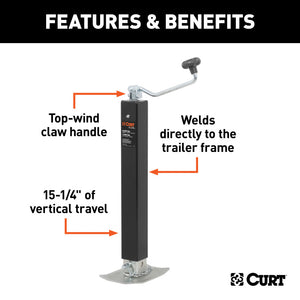 Curt Direct-Weld Square Jack w/Top Handle (8000lbs 15in Travel)