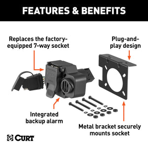 Curt Dual-Output 7 & 4-Way Connector w/Backup Alarm (Plugs into Dodge 8-Prong)