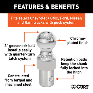 Curt 3in OEM-Style Gooseneck Hitch Ball