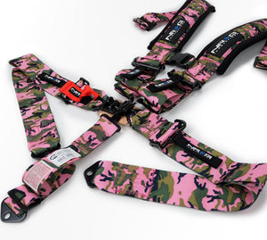 NRG SFI 16.1 5pt 3in. Seat Belt Harness/ Latch Link - Pink Camo