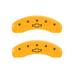 MGP 4 Caliper Covers Engraved F & R Bowtie Yellow Finish Black Char 2002 Chevrolet Silverado 1500