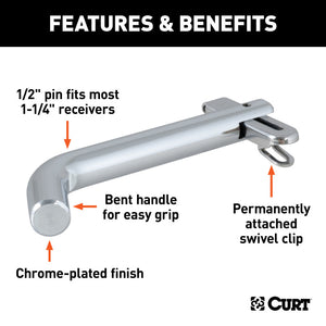 Curt 1/2in Swivel Hitch Pin (1-1/4in Receiver Chrome Packaged)