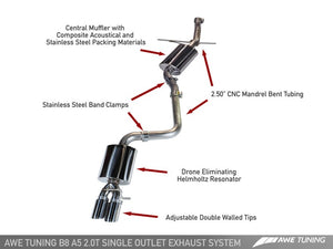 AWE Tuning Audi B8 A5 2.0T Touring Edition Single Outlet Exhaust - Polished Silver Tips