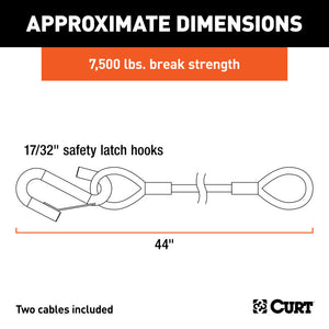 Curt 44in Safety Cables w/2 Snap Hooks (7500lbs Vinyl-Coated 2-Pack)