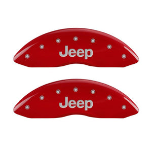 MGP 4 Caliper Covers Engraved Front & Rear JEEP Red finish silver ch