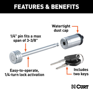 Curt Coupler Lock (1/4in Pin 3-3/8in Latch Span Barbell Chrome)