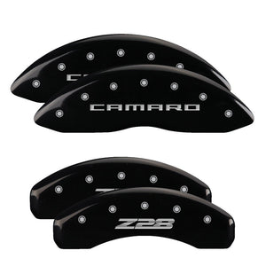 MGP 4 Caliper Covers Engraved Front Gen 5/Camaro Engraved Rear Gen 5/Z28 Black finish silver ch