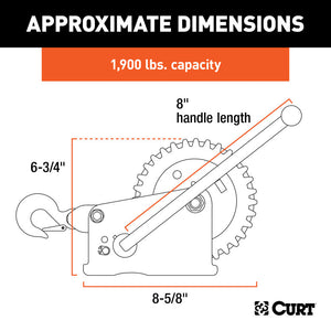 Curt Hand Winch w/20ft Strap (1900lbs 8in Handle)