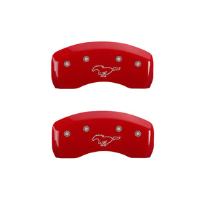 MGP 4 Caliper Covers Engraved Front Mustang Engraved Rear Pony Red finish silver ch