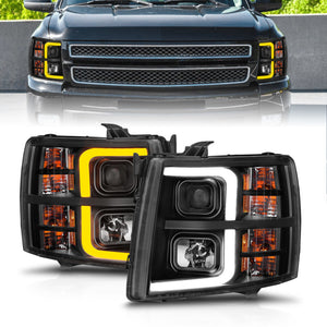 ANZO 2007-2013 Chevrolet Silverado 1500 Projector w/ Light Bar Black Housing w/ Sequential