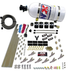 Nitrous Express STD Nozzle Nitrous Kit (200-500HP) Gas w/Dist Block & 4 Solenoids w/10lb Bottle