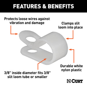 Curt 3/8in I.D. Convoluted Slit Loom Tube Clamps (25-Pack)