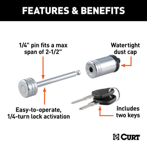 Curt Coupler Lock (1/4in Pin 2-1/2in Latch Span Barbell Chrome)