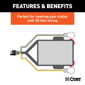 Curt 4-Way Flat Connector Plug w/20ft Wires (Trailer Side Packaged)