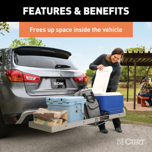 Curt 60in x 20in Aluminum Tray-Style Cargo Carrier (Folding 2in Shank)