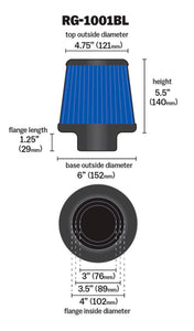 K&N Universal Air Filter Chrome Round Tapered Blue - 4in Flange ID x 1.125in Flange Length x 5.5in H