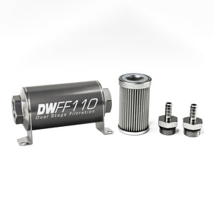 DeatschWerks Stainless Steel 5/16in 10 Micron Universal Inline Fuel Filter Housing Kit (110mm)