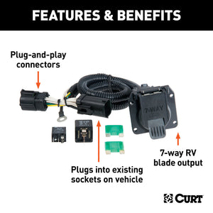 Curt 97-04 Ford F-150 Custom Wiring Harness (7-Way RV Blade Output)