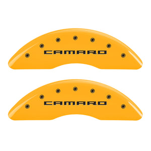 MGP 4 Caliper Covers Engraved Front Gen 5/Camaro Engraved Rear Gen 5/Z28 Yellow finish black ch