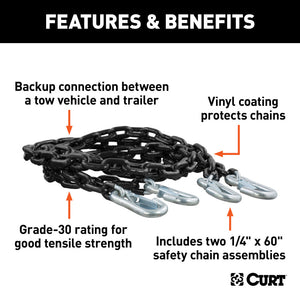 Curt 65in Safety Chains w/2 Snap Hooks Each (5000lbs Vinyl-Coated 2-Pack)