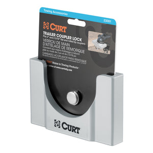 Curt Trailer Coupler Lock for 2in or 2-5/16in Flat Lip Couplers (Grey Aluminum)