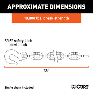 Curt 35in Safety Chain w/1 Clevis Hook (18800lbs Yellow Zinc)