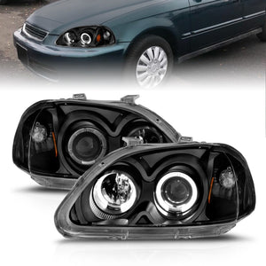 ANZO 1996-1998 Honda Civic Projector Headlights w/ Halo Black