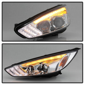 Spyder 15-18 Ford Focus Projector Headlights - Seq Turn Light Bar - Chrome PRO-YD-FF15-LBSEQ-C