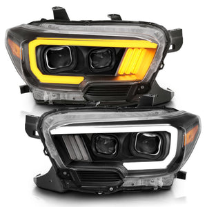 ANZO 2016-2017 Toyota Tacoma Projector Headlights w/ Plank Style Switchback Black w/ Amber