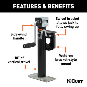 Curt Bracket-Mount Swivel Jack w/Side Handle (2000lbs 10in Travel)